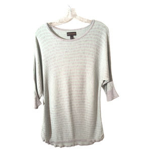 Dana Buchman Sweater Top Women's Size XL Green Gray Striped Half Sleeve Pullover